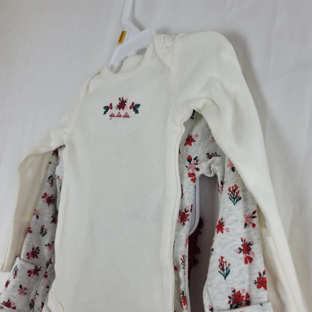 3pc Carter's Newborn Baby Girl Pants bodysuits Long sleeve Christmas Embroidered